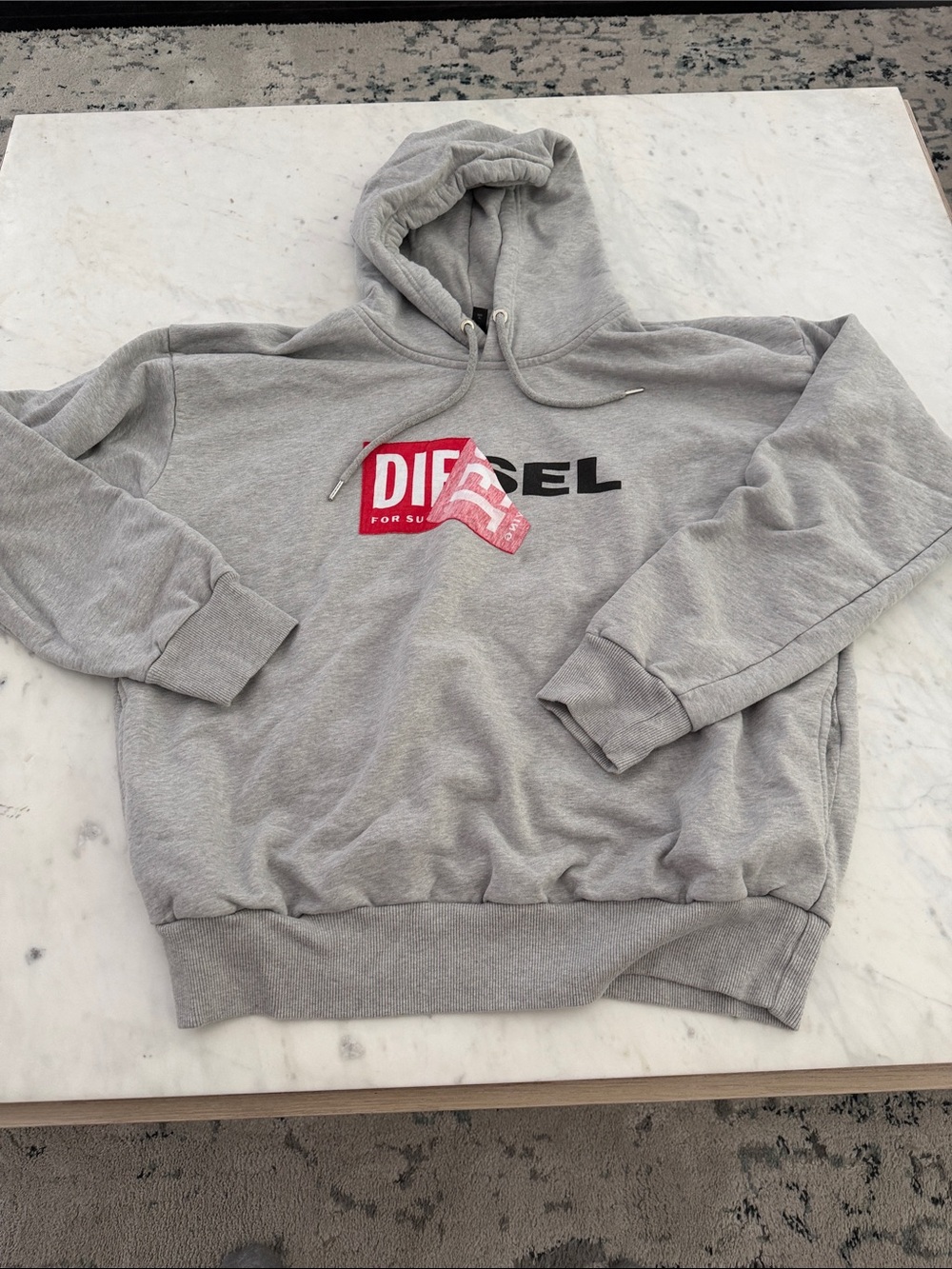 Diesel Light Gray Hoodie with Red Logo Patch